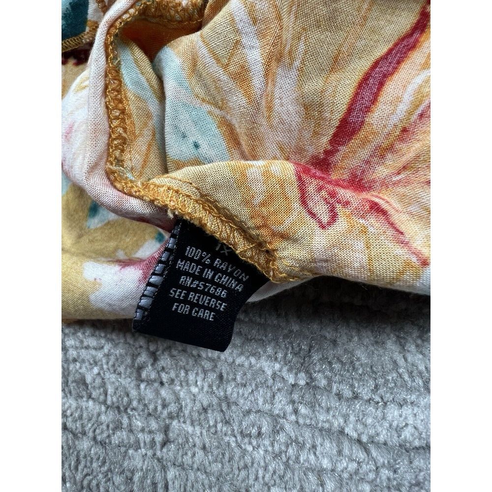 Miss LiLi Top Womens‎ 1X Orange Floral Off Shoulder Tied Front Rayon - Picture 11 of 12